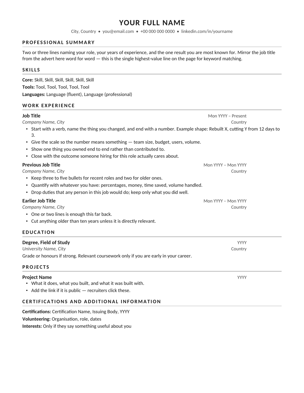 ATS-friendly CV template preview